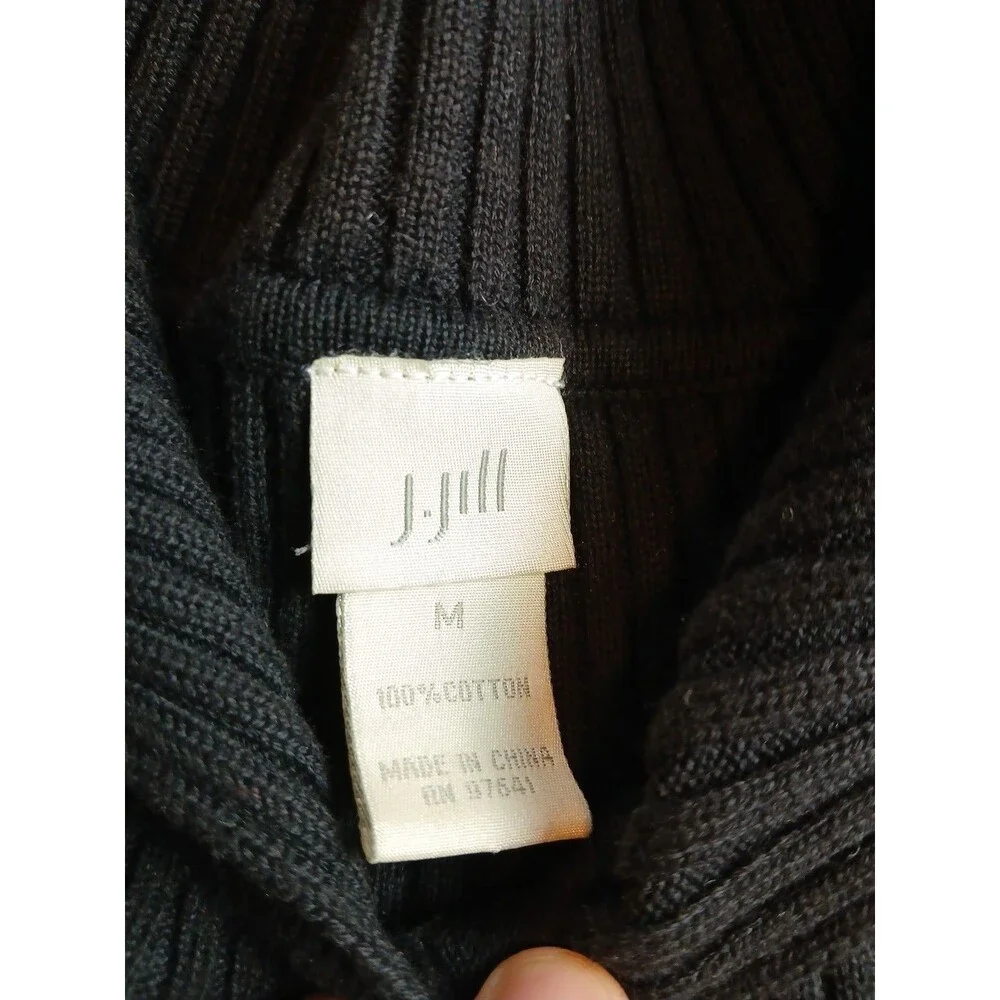 J. Jill Black Knit Johnny Collared Pullover Sweater 100% Cotton 3/4 Sleeve Med